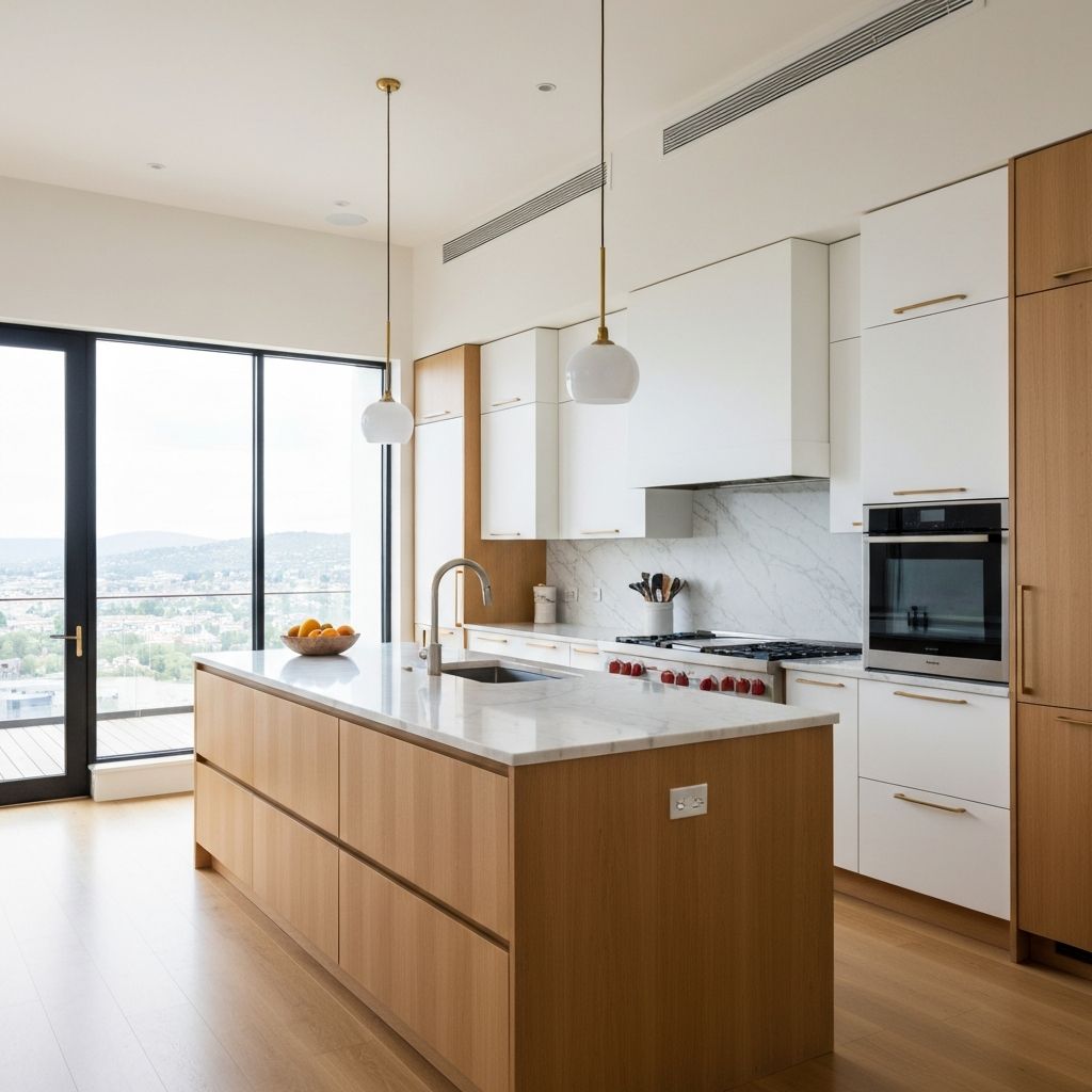 Modern kitchen with island and wood accents
